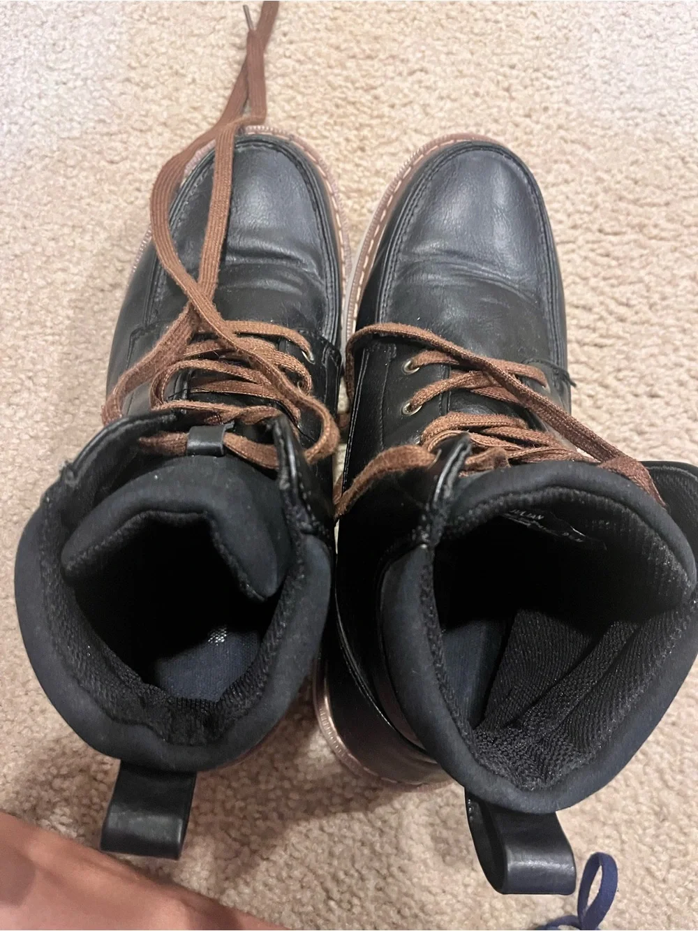 Men's Black Leather Lace-Up Boots with Brown Laces 9.5 deer stags
